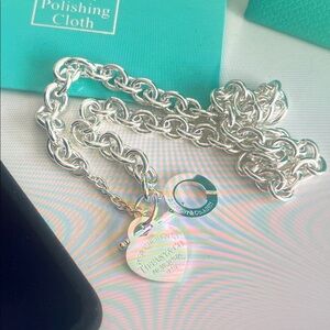 Tiffany & Co Silver Heart Charm Necklace size:52cm